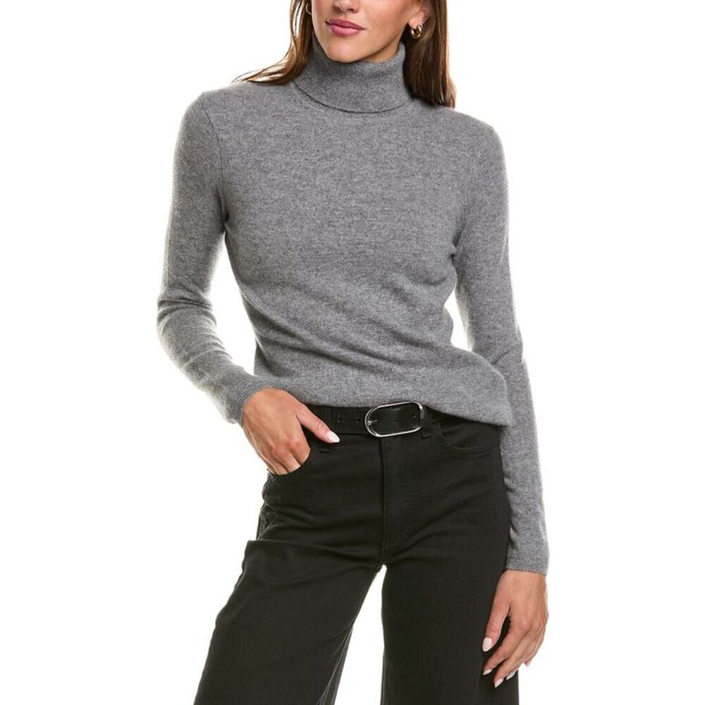 Incashmere Womens Basic Turtleneck 100% Cashmere Sweater, Grey